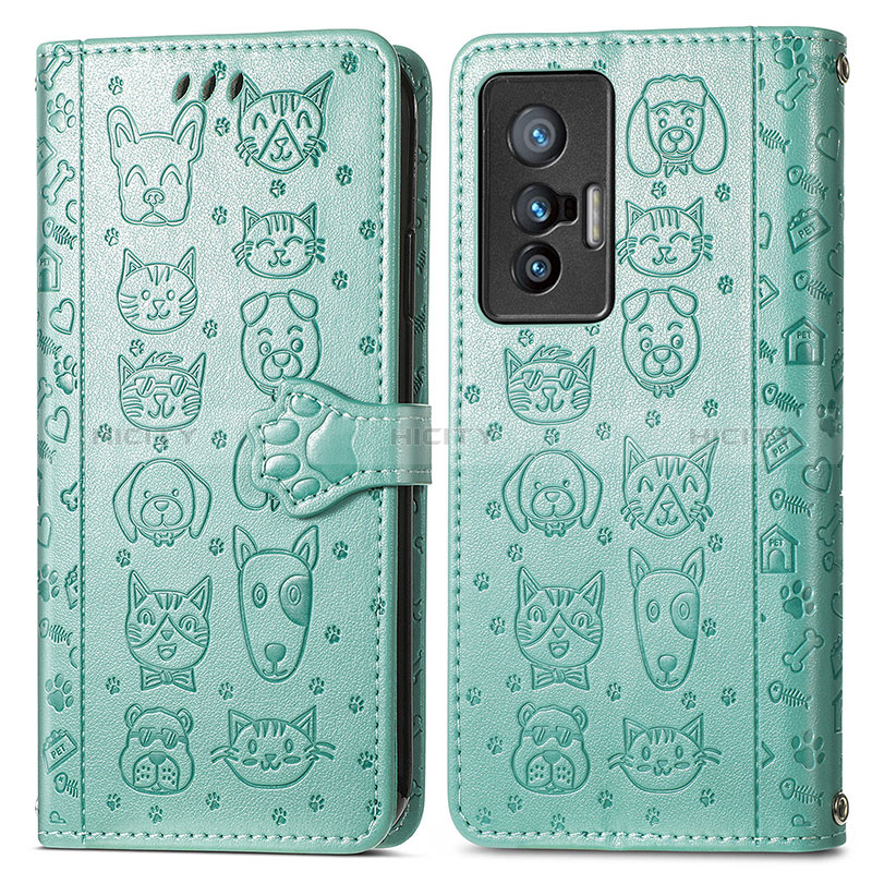 Funda de Cuero Cartera con Soporte Patron de Moda Carcasa S03D para Vivo X70t Verde