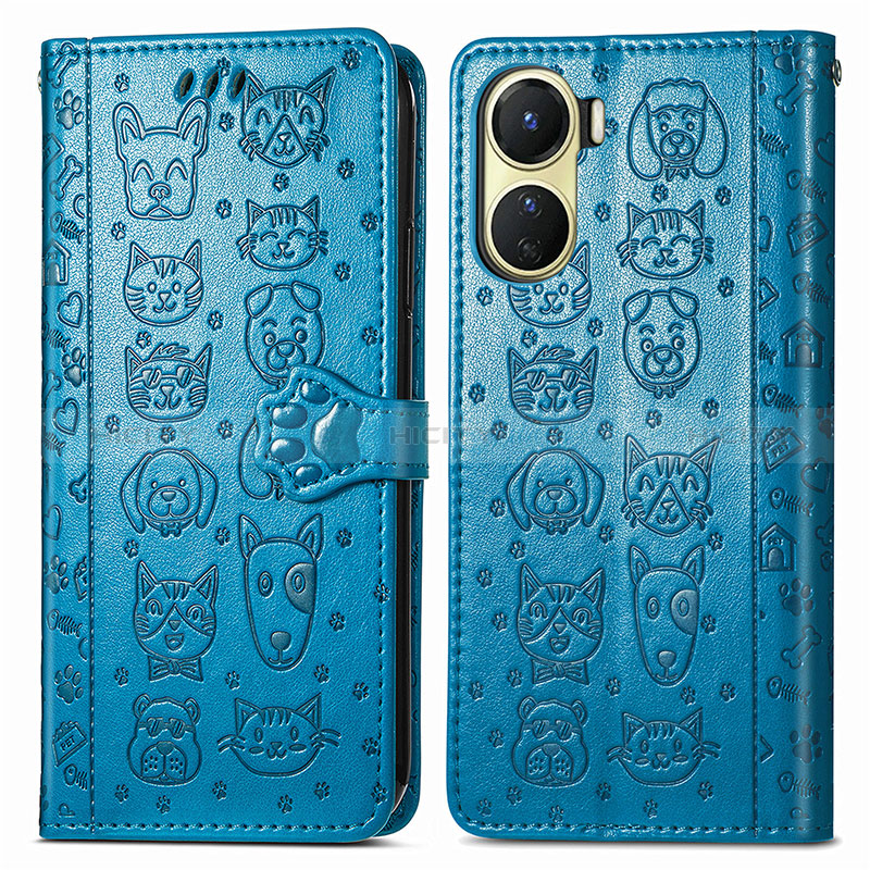 Funda de Cuero Cartera con Soporte Patron de Moda Carcasa S03D para Vivo Y02S Azul