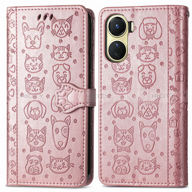 Funda de Cuero Cartera con Soporte Patron de Moda Carcasa S03D para Vivo Y02S Oro Rosa