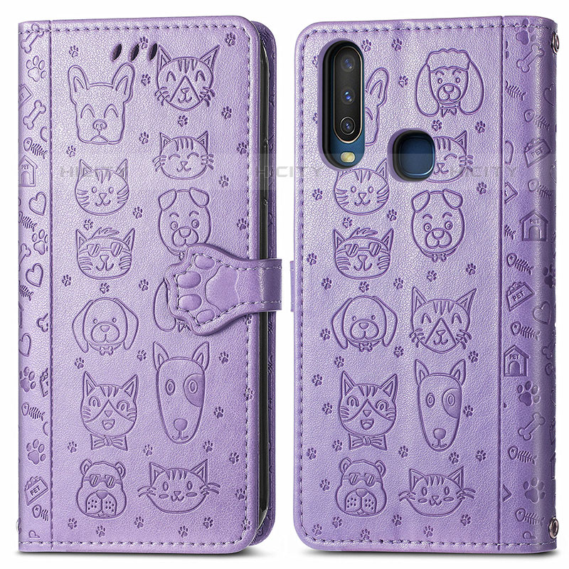 Funda de Cuero Cartera con Soporte Patron de Moda Carcasa S03D para Vivo Y12 Morado