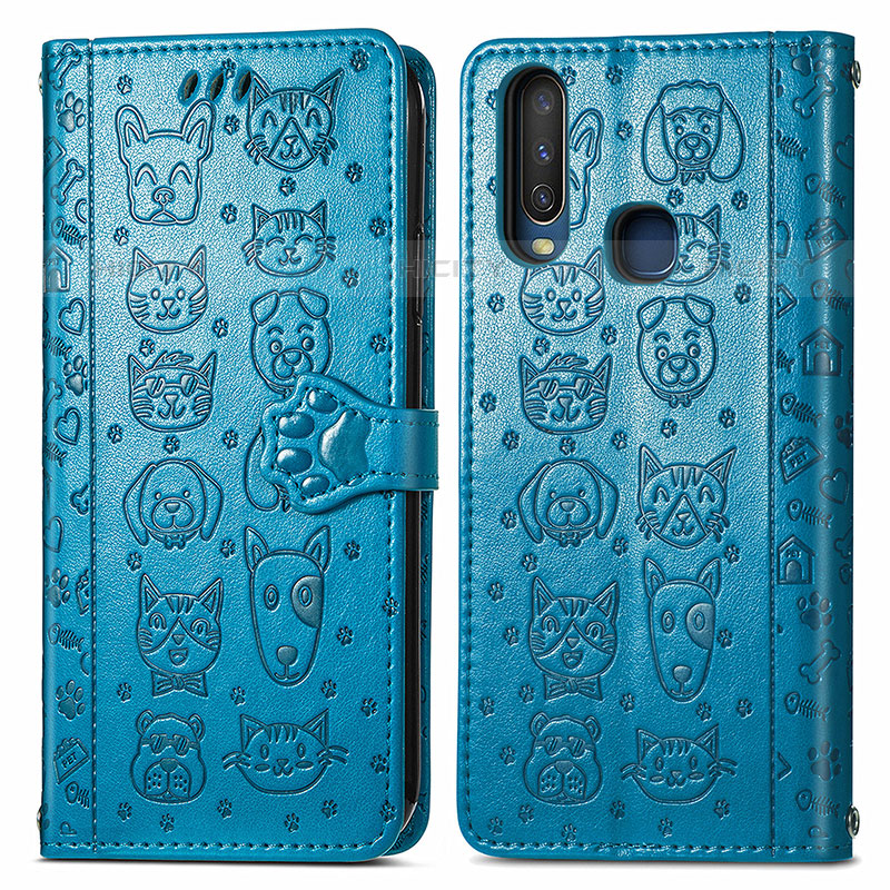 Funda de Cuero Cartera con Soporte Patron de Moda Carcasa S03D para Vivo Y15 Azul