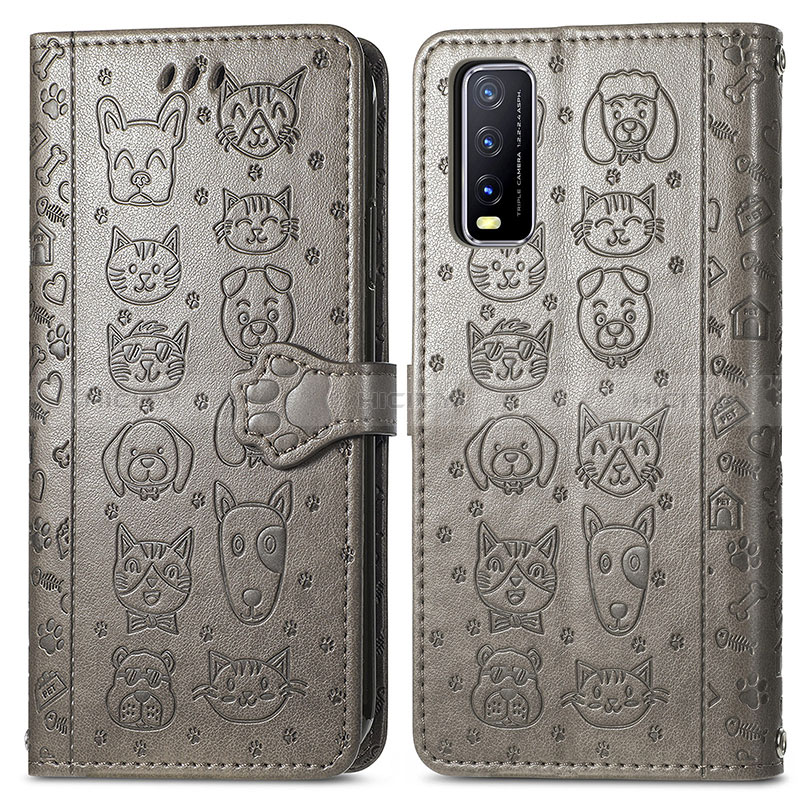 Funda de Cuero Cartera con Soporte Patron de Moda Carcasa S03D para Vivo Y20s G Gris