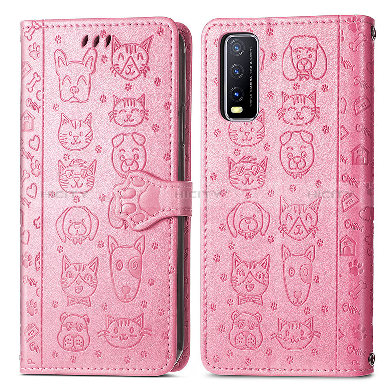 Funda de Cuero Cartera con Soporte Patron de Moda Carcasa S03D para Vivo Y20s G Rosa