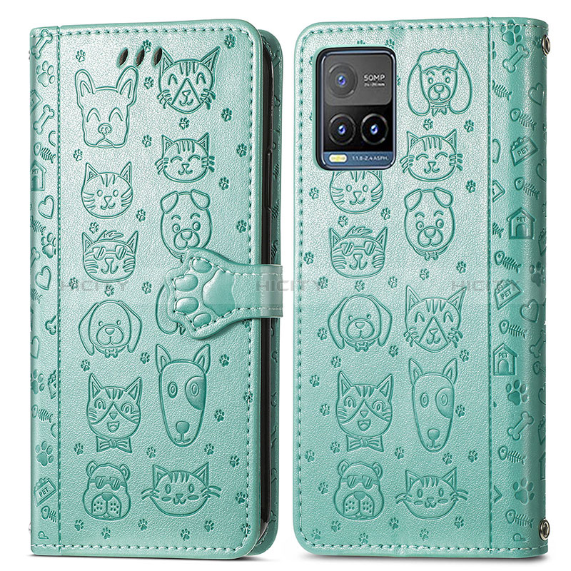 Funda de Cuero Cartera con Soporte Patron de Moda Carcasa S03D para Vivo Y21G Verde