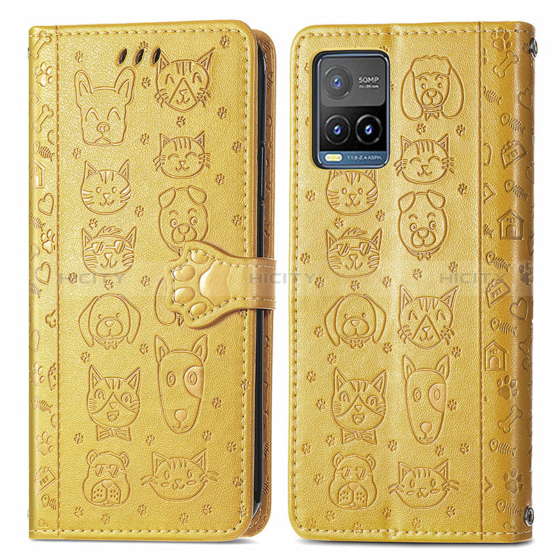 Funda de Cuero Cartera con Soporte Patron de Moda Carcasa S03D para Vivo Y21s Amarillo