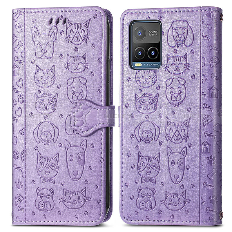 Funda de Cuero Cartera con Soporte Patron de Moda Carcasa S03D para Vivo Y21s Morado