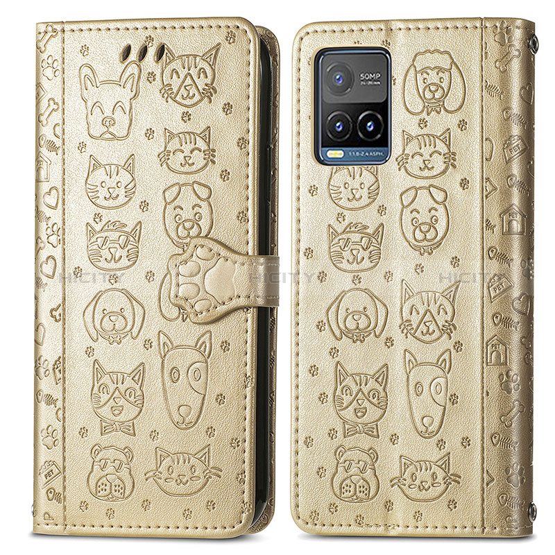 Funda de Cuero Cartera con Soporte Patron de Moda Carcasa S03D para Vivo Y33s Oro