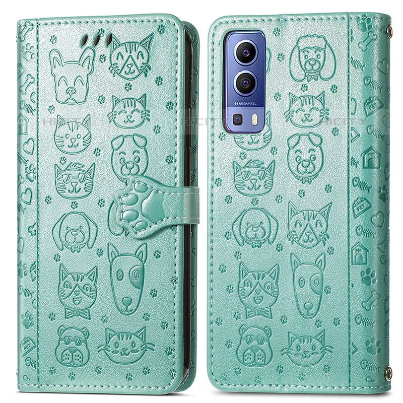 Funda de Cuero Cartera con Soporte Patron de Moda Carcasa S03D para Vivo Y52 5G Verde