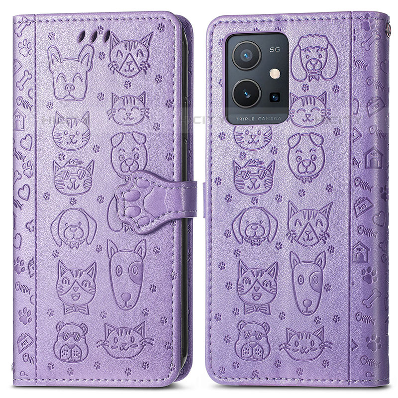 Funda de Cuero Cartera con Soporte Patron de Moda Carcasa S03D para Vivo Y55 5G Morado