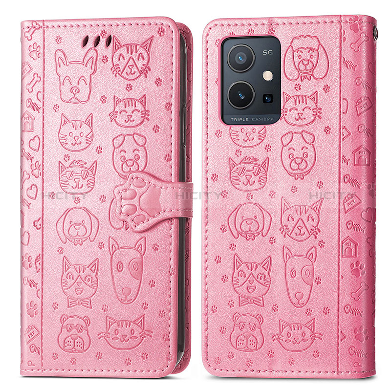 Funda de Cuero Cartera con Soporte Patron de Moda Carcasa S03D para Vivo Y55s 5G Rosa