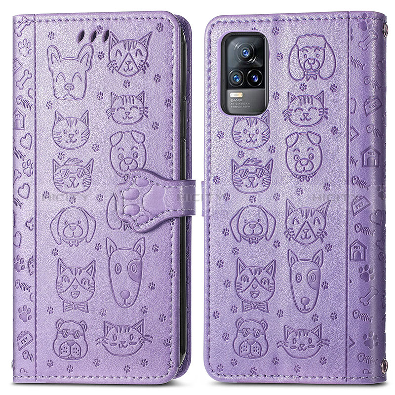 Funda de Cuero Cartera con Soporte Patron de Moda Carcasa S03D para Vivo Y73 (2021) Morado