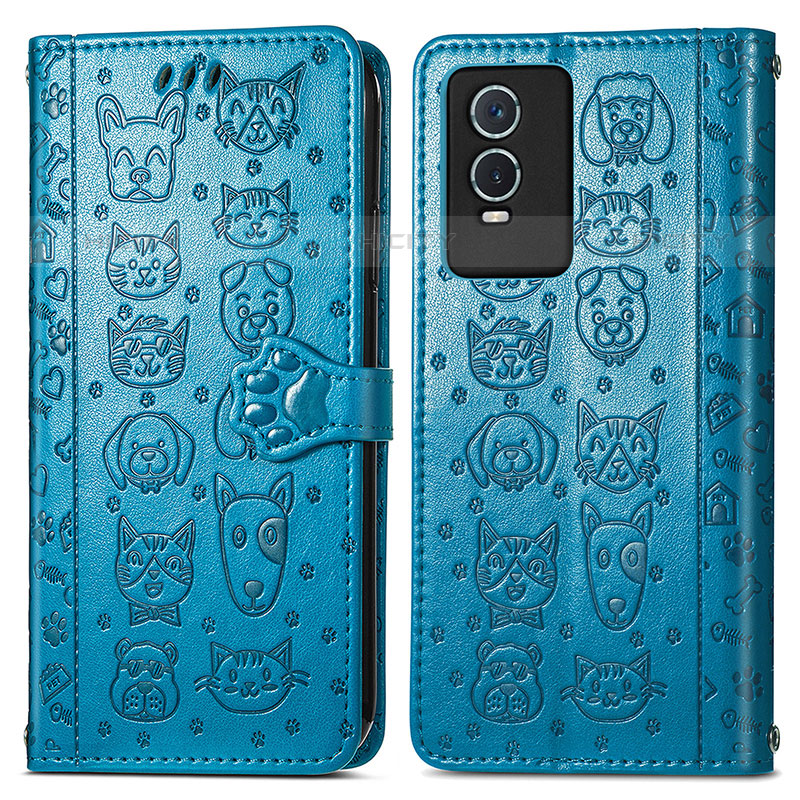 Funda de Cuero Cartera con Soporte Patron de Moda Carcasa S03D para Vivo Y74s 5G Azul