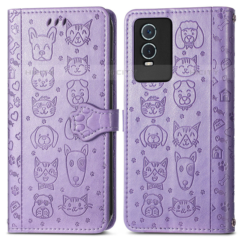 Funda de Cuero Cartera con Soporte Patron de Moda Carcasa S03D para Vivo Y74s 5G Morado