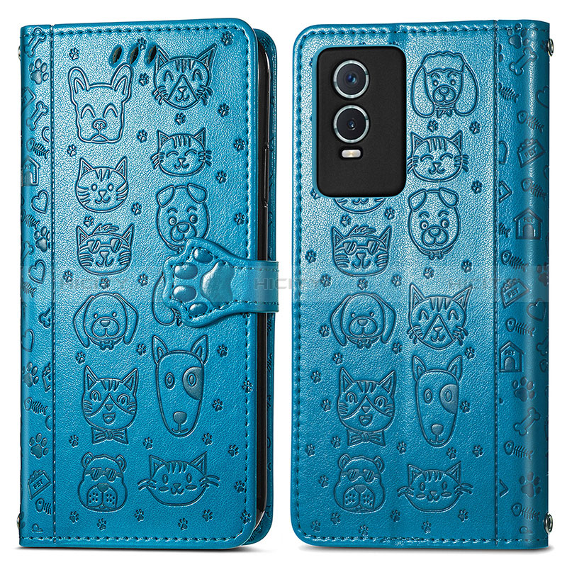 Funda de Cuero Cartera con Soporte Patron de Moda Carcasa S03D para Vivo Y76s 5G Azul