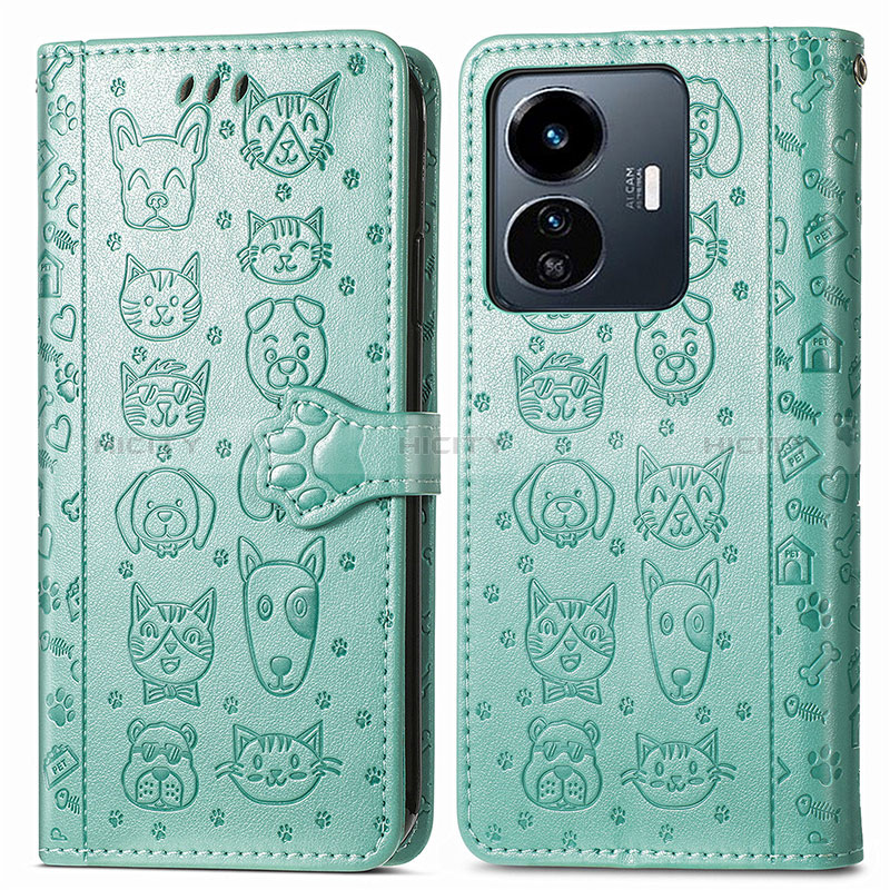 Funda de Cuero Cartera con Soporte Patron de Moda Carcasa S03D para Vivo Y77 5G Verde