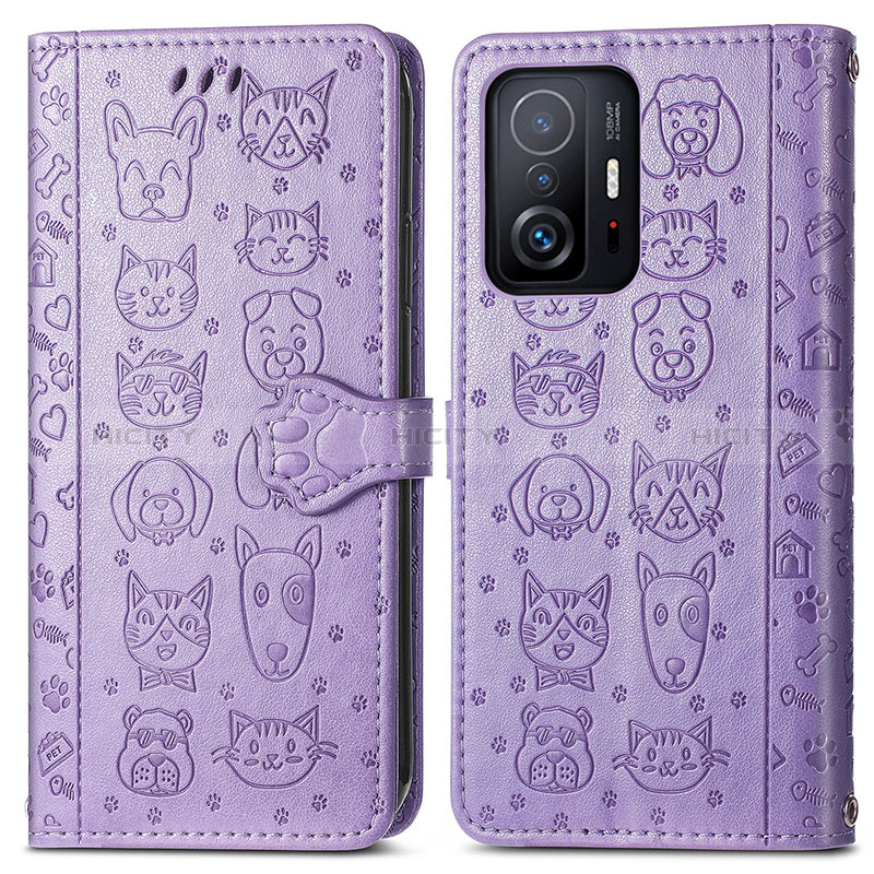 Funda de Cuero Cartera con Soporte Patron de Moda Carcasa S03D para Xiaomi Mi 11T Pro 5G Morado