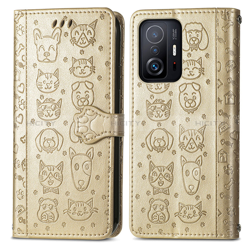 Funda de Cuero Cartera con Soporte Patron de Moda Carcasa S03D para Xiaomi Mi 11T Pro 5G Oro