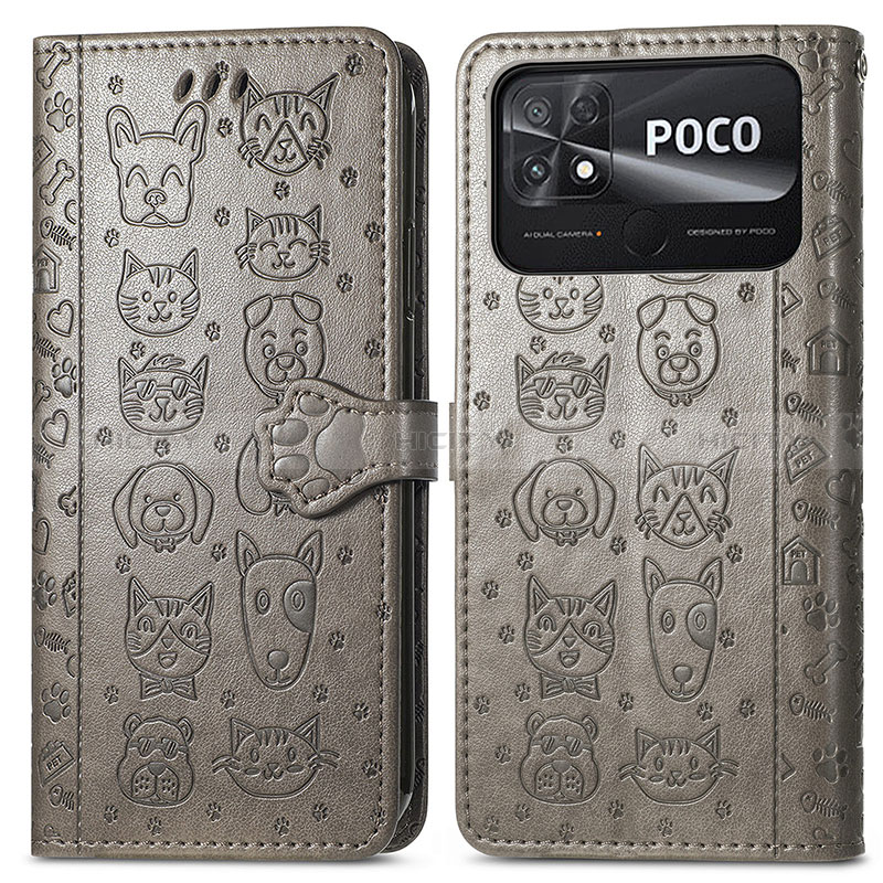 Funda de Cuero Cartera con Soporte Patron de Moda Carcasa S03D para Xiaomi Poco C40 Gris