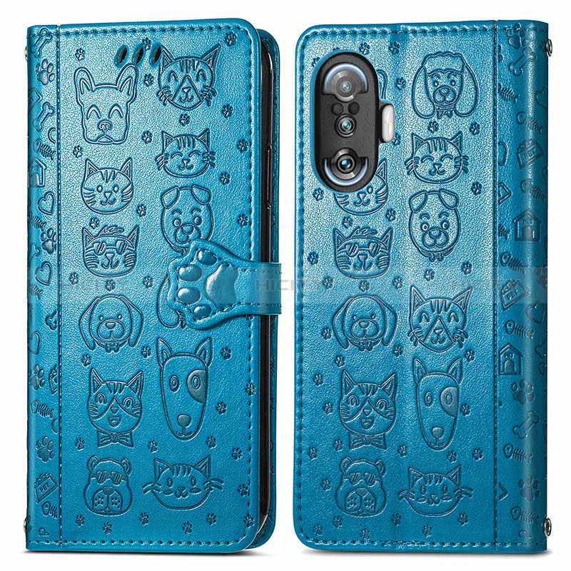 Funda de Cuero Cartera con Soporte Patron de Moda Carcasa S03D para Xiaomi Poco F3 GT 5G Azul