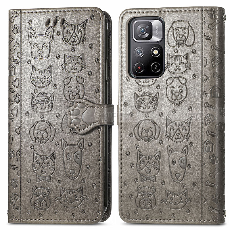 Funda de Cuero Cartera con Soporte Patron de Moda Carcasa S03D para Xiaomi Poco M4 Pro 5G Gris