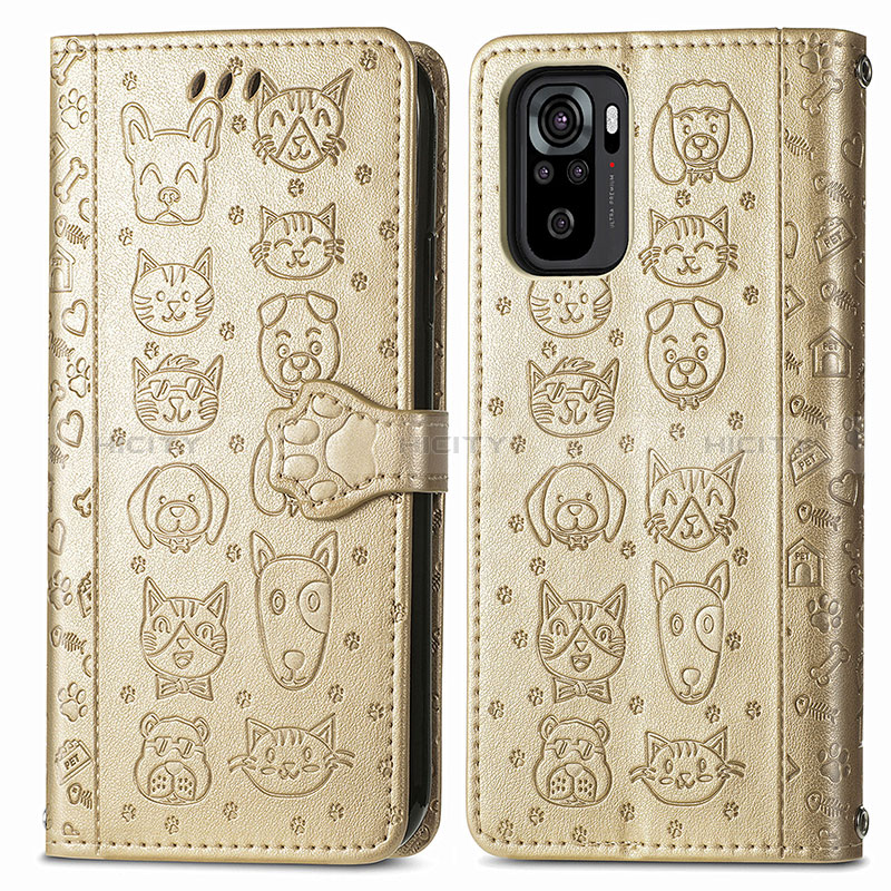 Funda de Cuero Cartera con Soporte Patron de Moda Carcasa S03D para Xiaomi Poco M5S Oro