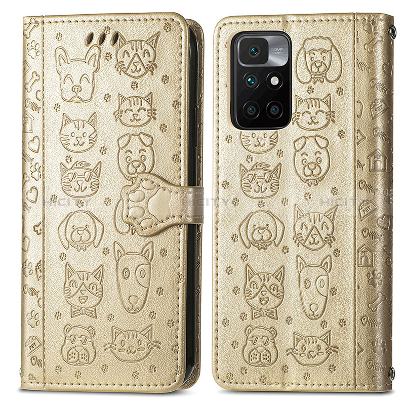 Funda de Cuero Cartera con Soporte Patron de Moda Carcasa S03D para Xiaomi Redmi 10 4G Oro