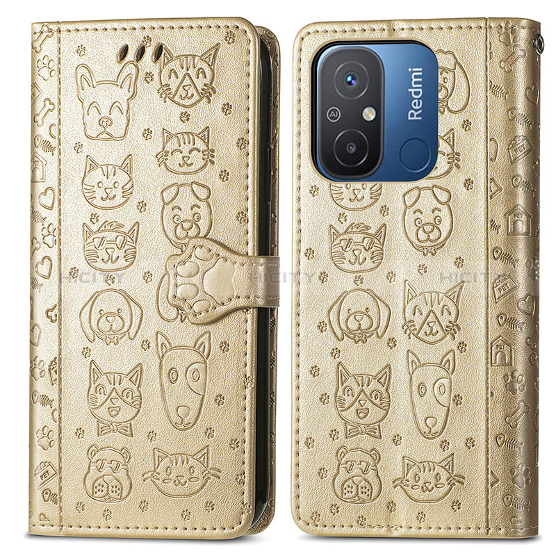 Funda de Cuero Cartera con Soporte Patron de Moda Carcasa S03D para Xiaomi Redmi 11A 4G Oro