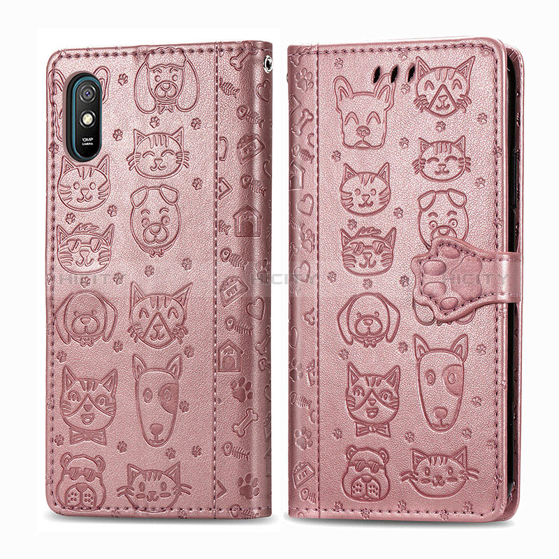 Funda de Cuero Cartera con Soporte Patron de Moda Carcasa S03D para Xiaomi Redmi 9A Oro Rosa