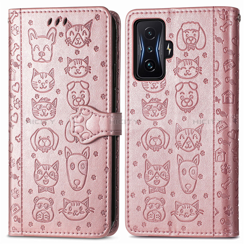 Funda de Cuero Cartera con Soporte Patron de Moda Carcasa S03D para Xiaomi Redmi K50 Gaming 5G Oro Rosa