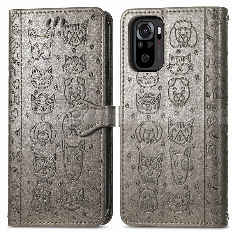 Funda de Cuero Cartera con Soporte Patron de Moda Carcasa S03D para Xiaomi Redmi Note 10 4G Gris