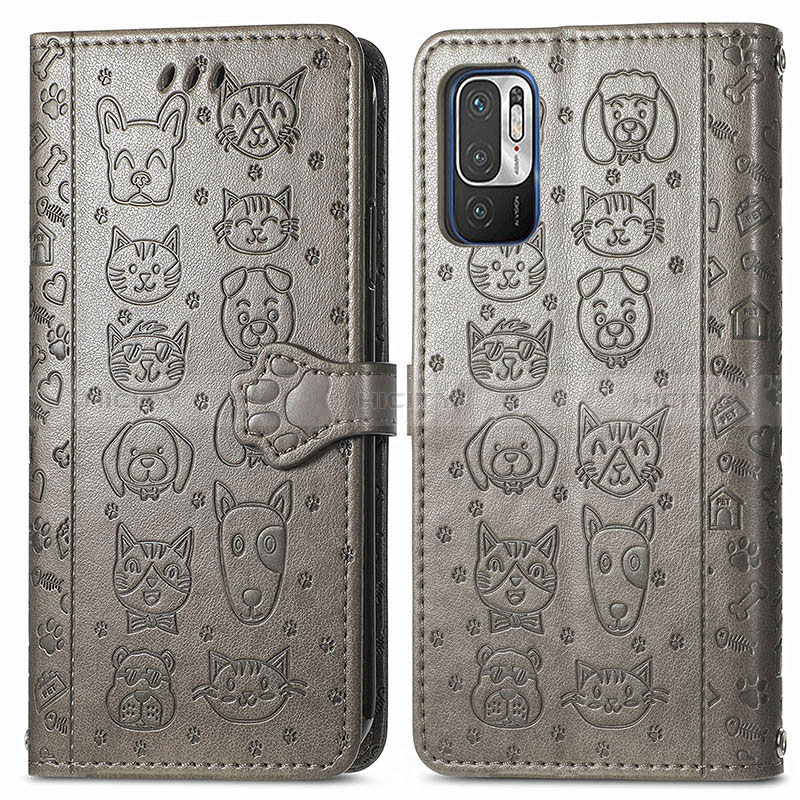 Funda de Cuero Cartera con Soporte Patron de Moda Carcasa S03D para Xiaomi Redmi Note 10 JE 5G Gris