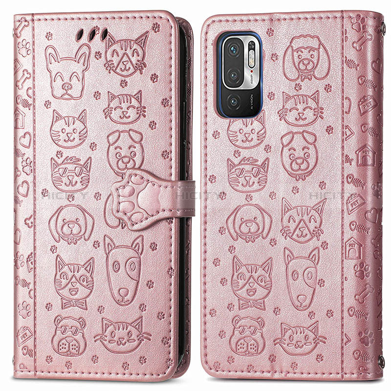 Funda de Cuero Cartera con Soporte Patron de Moda Carcasa S03D para Xiaomi Redmi Note 10 JE 5G Oro Rosa