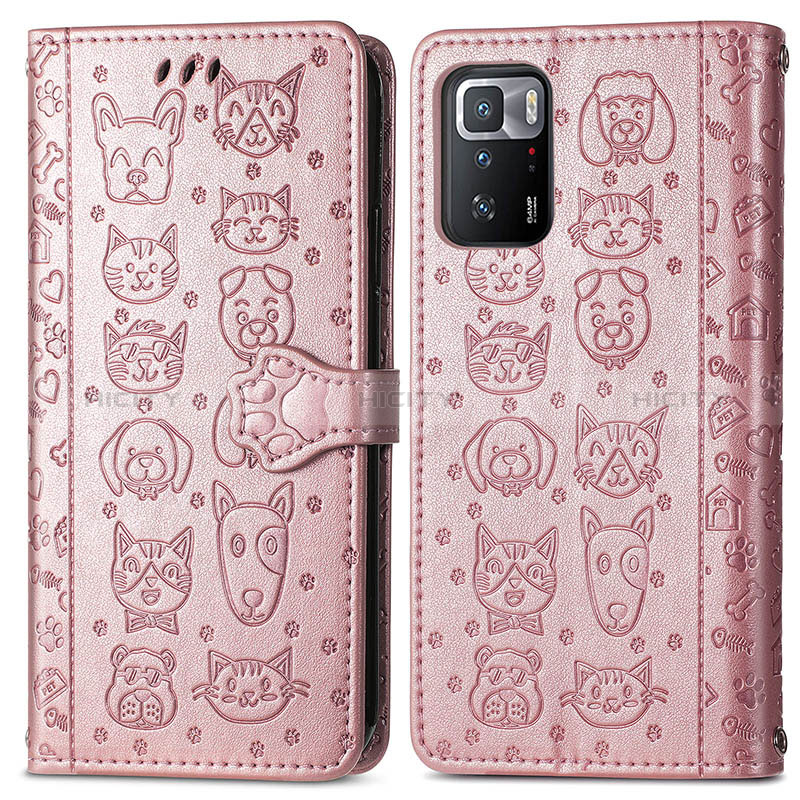 Funda de Cuero Cartera con Soporte Patron de Moda Carcasa S03D para Xiaomi Redmi Note 10 Pro 5G Oro Rosa