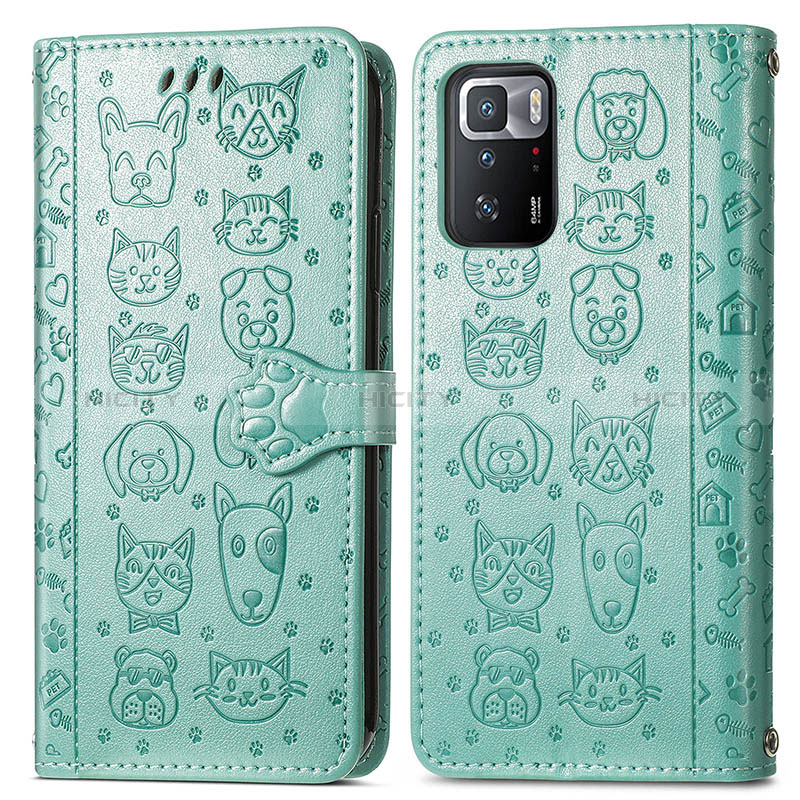 Funda de Cuero Cartera con Soporte Patron de Moda Carcasa S03D para Xiaomi Redmi Note 10 Pro 5G Verde