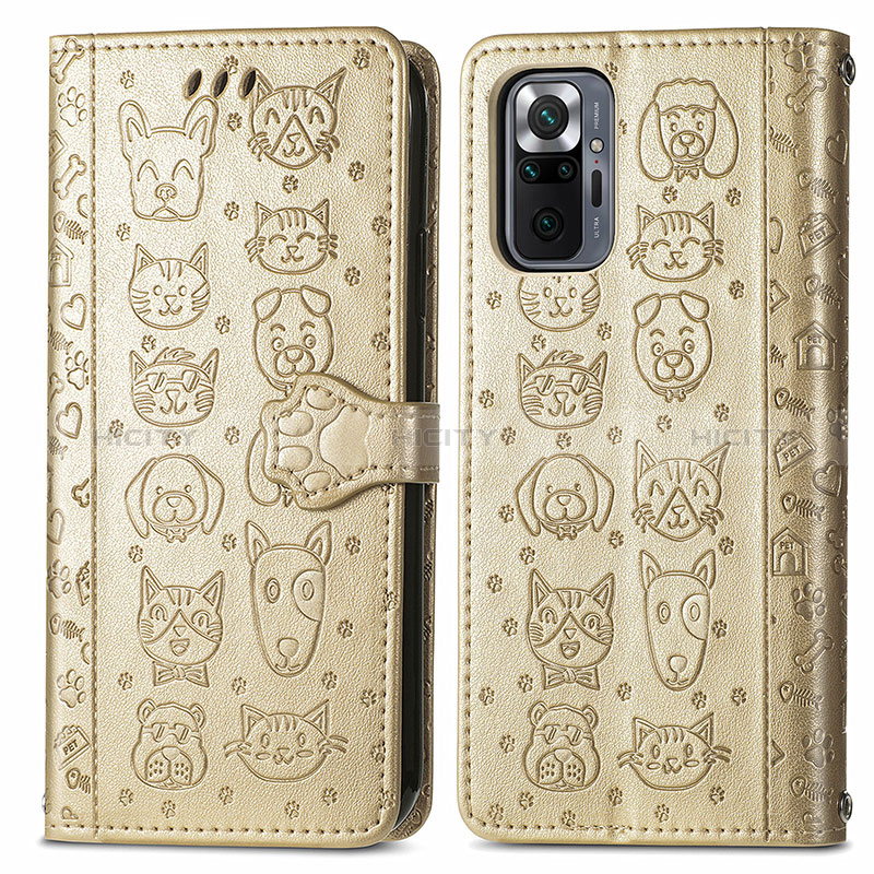 Funda de Cuero Cartera con Soporte Patron de Moda Carcasa S03D para Xiaomi Redmi Note 10 Pro Max Oro