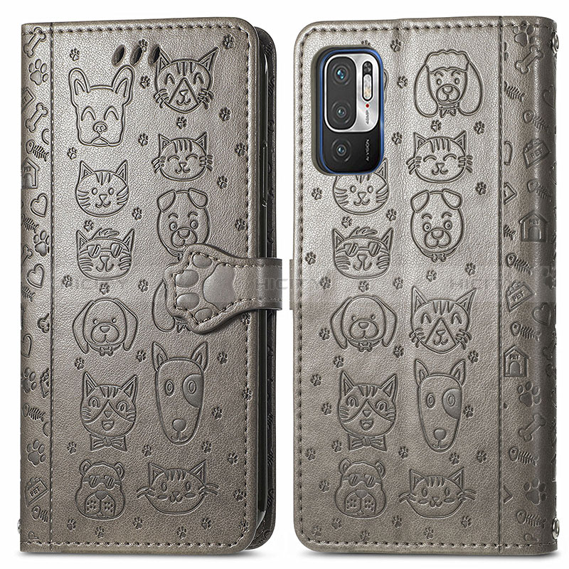 Funda de Cuero Cartera con Soporte Patron de Moda Carcasa S03D para Xiaomi Redmi Note 10T 5G Gris