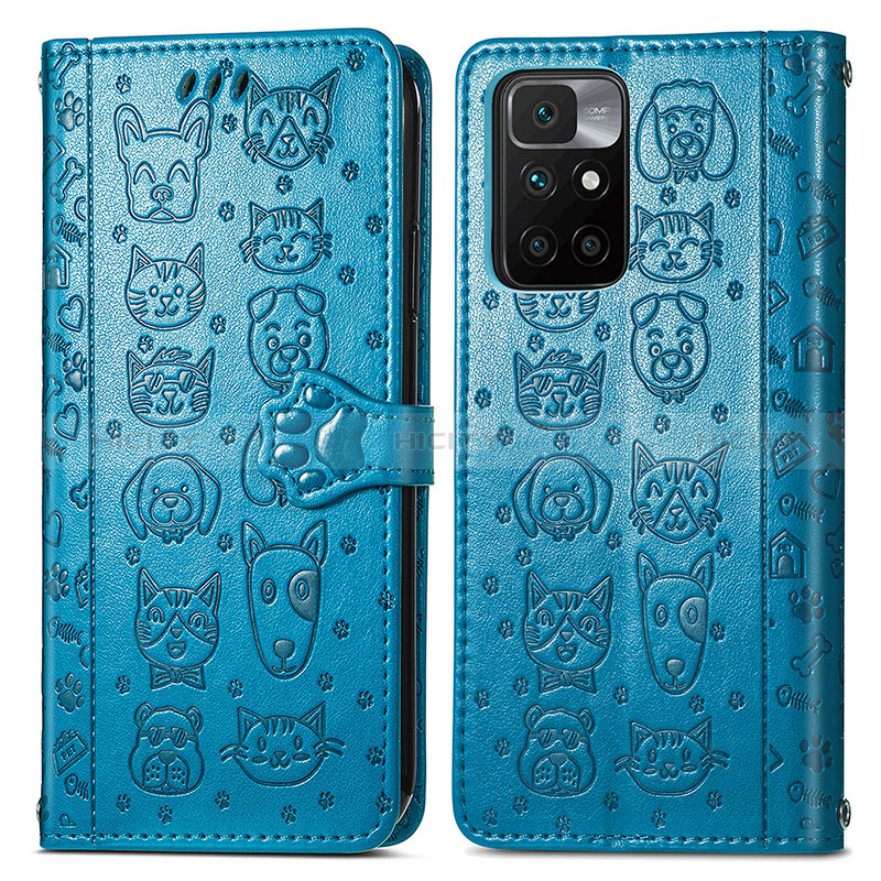 Funda de Cuero Cartera con Soporte Patron de Moda Carcasa S03D para Xiaomi Redmi Note 11 4G (2021) Azul