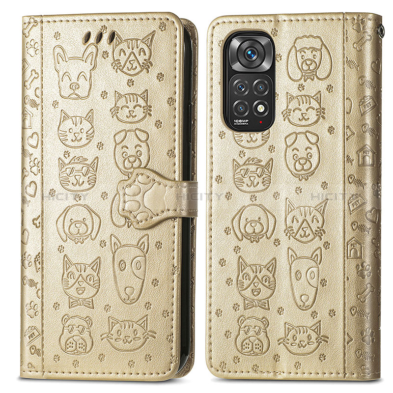 Funda de Cuero Cartera con Soporte Patron de Moda Carcasa S03D para Xiaomi Redmi Note 11 4G (2022) Oro