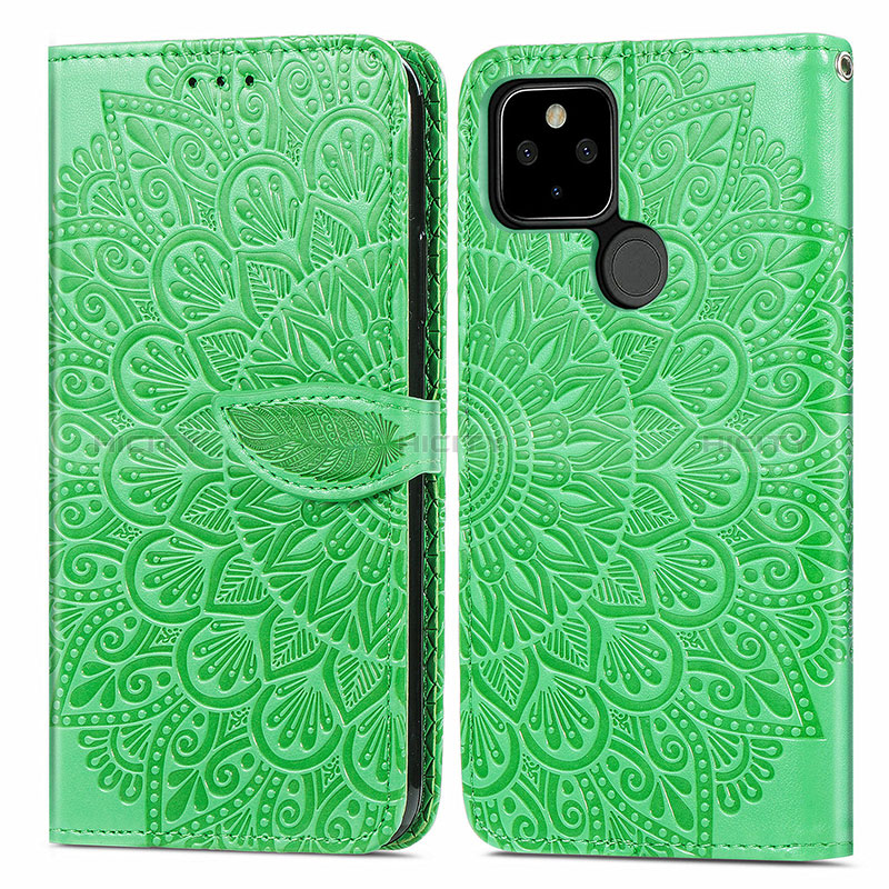 Funda de Cuero Cartera con Soporte Patron de Moda Carcasa S04D para Google Pixel 5a 5G Verde