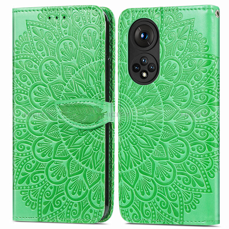 Funda de Cuero Cartera con Soporte Patron de Moda Carcasa S04D para Huawei Honor 50 Pro 5G Verde