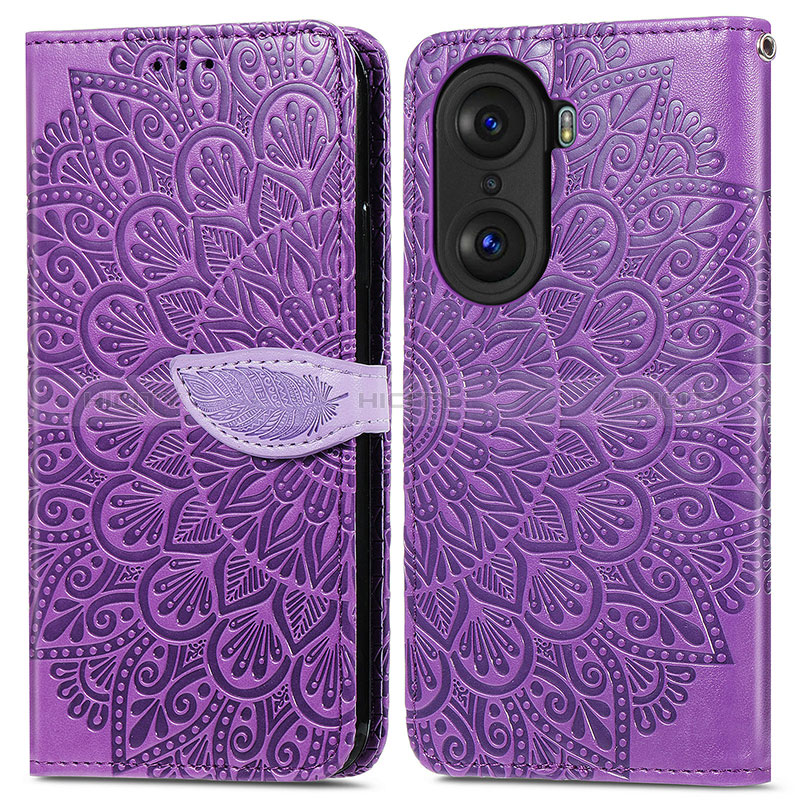 Funda de Cuero Cartera con Soporte Patron de Moda Carcasa S04D para Huawei Honor 60 5G Morado