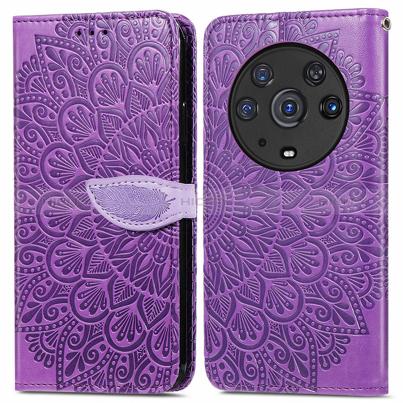 Funda de Cuero Cartera con Soporte Patron de Moda Carcasa S04D para Huawei Honor Magic3 Pro 5G Morado