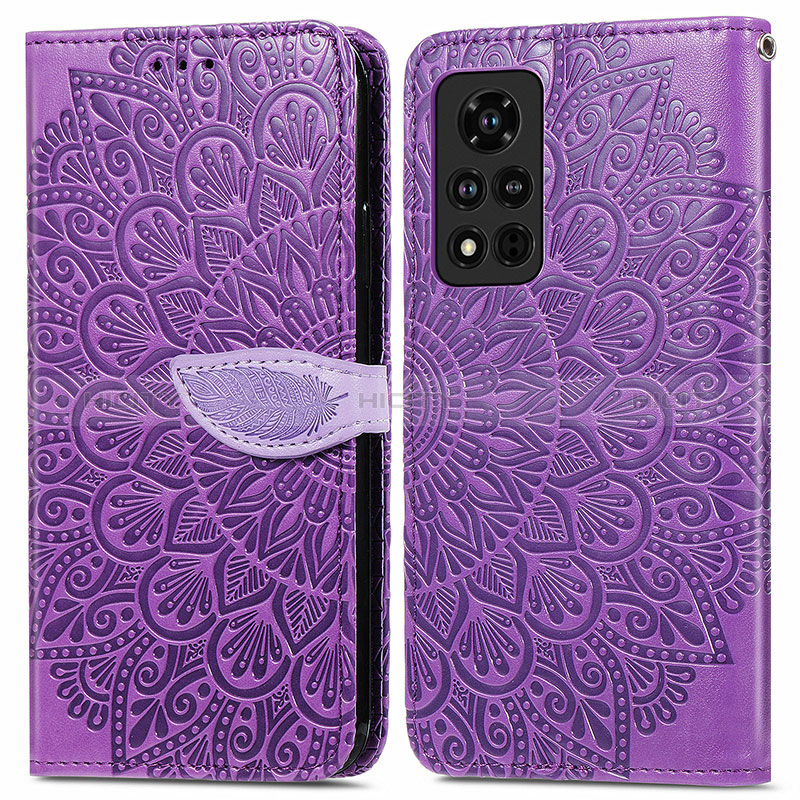 Funda de Cuero Cartera con Soporte Patron de Moda Carcasa S04D para Huawei Honor V40 5G Morado