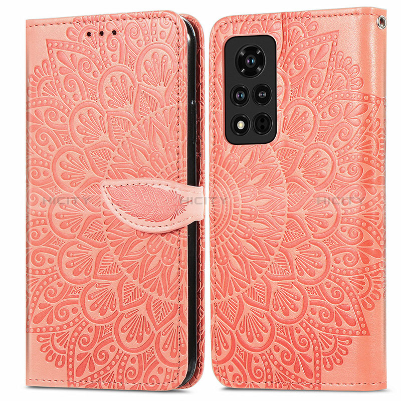 Funda de Cuero Cartera con Soporte Patron de Moda Carcasa S04D para Huawei Honor V40 5G Naranja