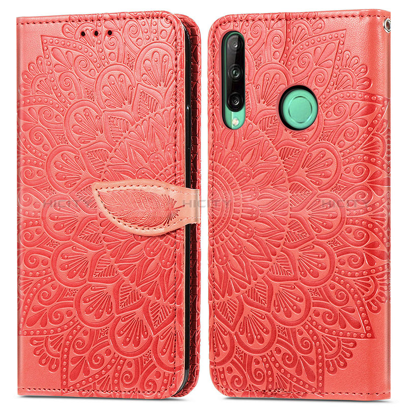 Funda de Cuero Cartera con Soporte Patron de Moda Carcasa S04D para Huawei Y7p Rojo