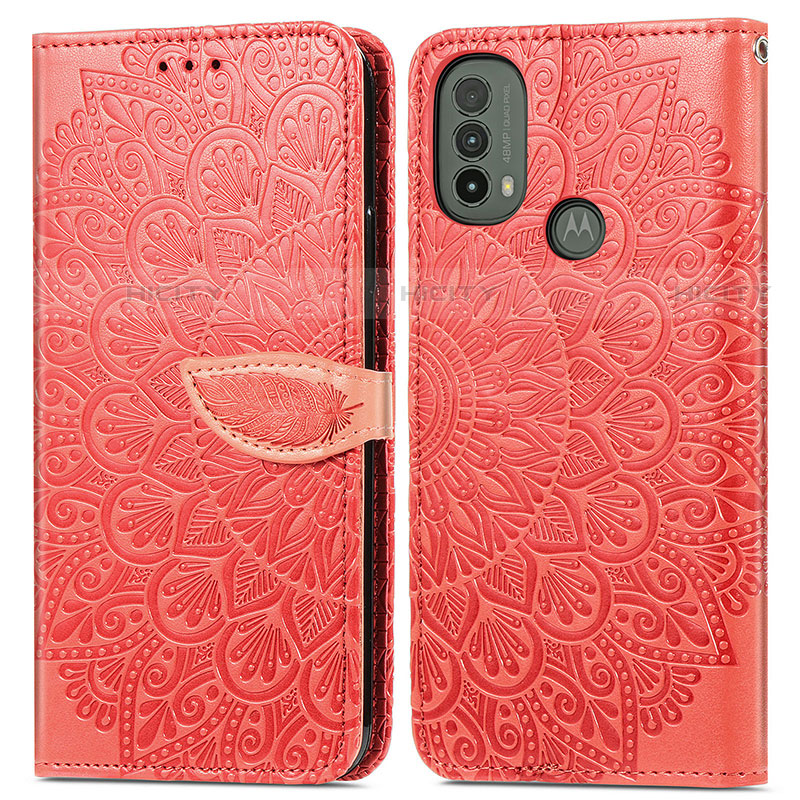 Funda de Cuero Cartera con Soporte Patron de Moda Carcasa S04D para Motorola Moto E20 Rojo