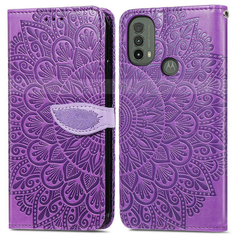 Funda de Cuero Cartera con Soporte Patron de Moda Carcasa S04D para Motorola Moto E30 Morado