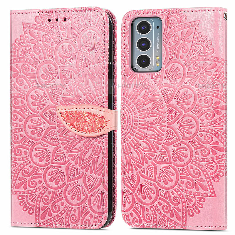 Funda de Cuero Cartera con Soporte Patron de Moda Carcasa S04D para Motorola Moto Edge 20 5G Oro Rosa