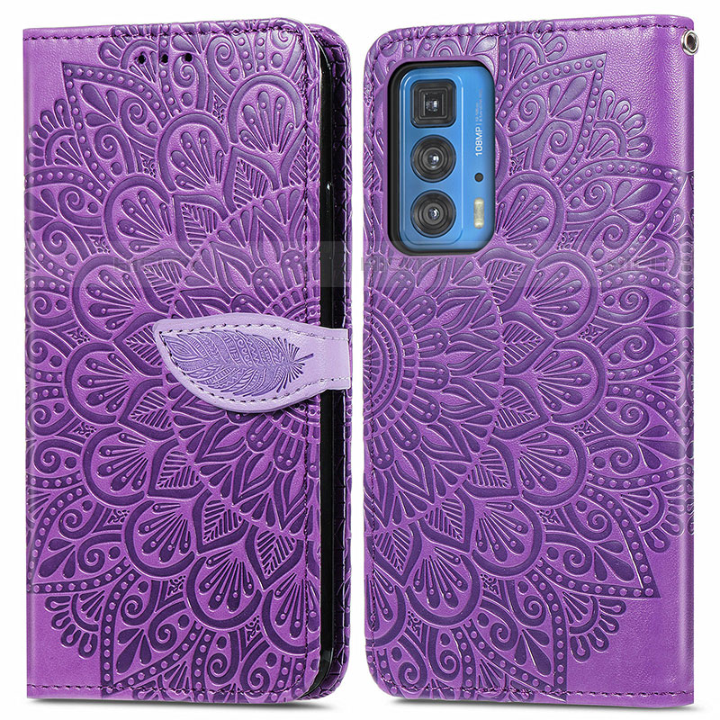 Funda de Cuero Cartera con Soporte Patron de Moda Carcasa S04D para Motorola Moto Edge S Pro 5G Morado