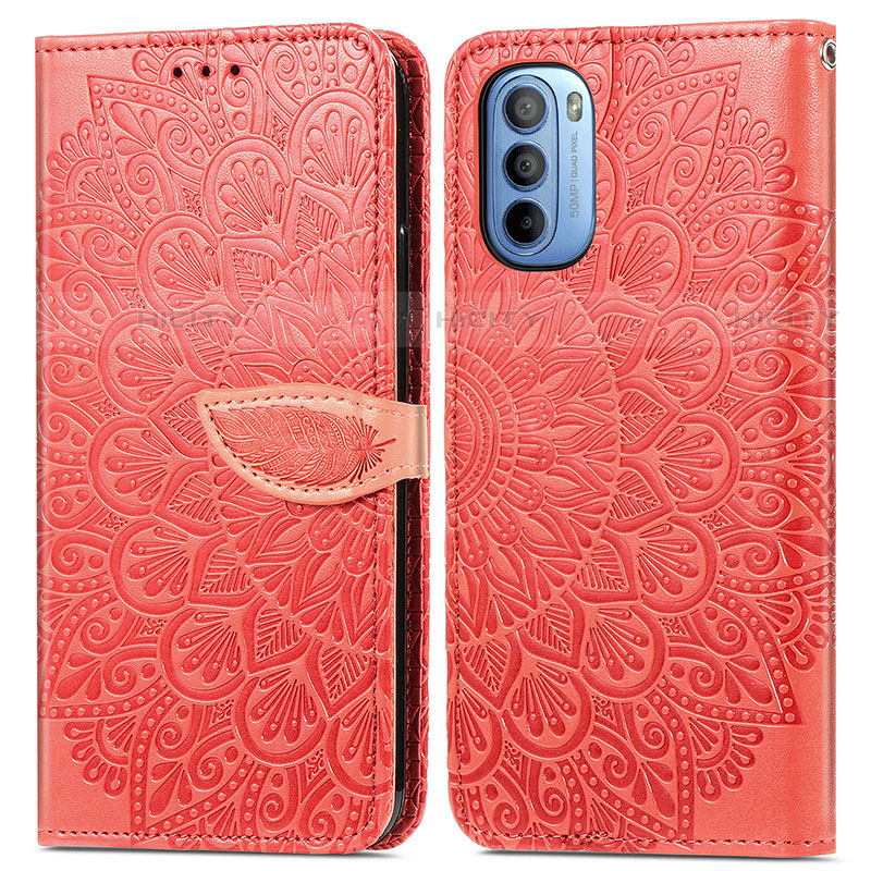 Funda de Cuero Cartera con Soporte Patron de Moda Carcasa S04D para Motorola Moto G31 Rojo